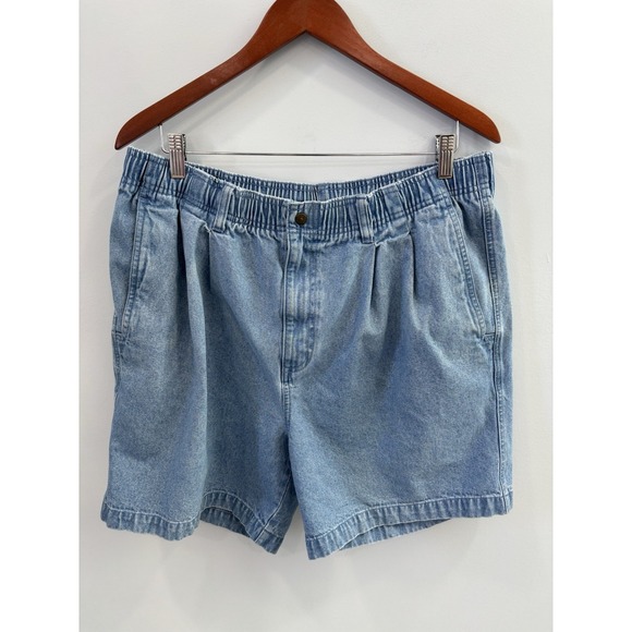 Eddie Bauer Mens Large Cotton Denim Shorts Elastic Waist Casual Blue Outdoor - Picture 3 of 9